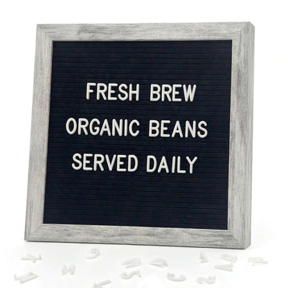 C CRYSTAL LEMON Felt Letter Board 10x10 Inches – 336 Letters, Numbers & Symbols – Rustic Black Message Board with Wood Frame, Wall Mount & Display Stand