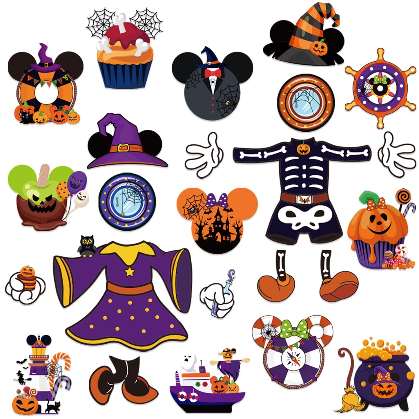 Halloween Cruise Door Magnets Decorations - 24 Pcs Mouse Magnet Stickers, Cute Funny Pumpkin Bats Spider Magnetic Accessories for Cabin Ship Carnival Party Supplies Holiday Stateroom Refrigerator