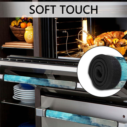 MCALK 4 Pc Turquoise Kitchen Handle Covers Set, Turquoise Refrigerator & Teal Microwave Handle Covers, Suitable for Ovens and Dishwashers, Washable, Durable, Anti-Slip, Abstract Art Decor