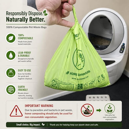 100% Compostable XL Pet Waste Bag (120 ct.) Plant-Based Biodegradable Cat Litter Poop Bags Doggy Poop Bags with Handles Compost Liners US BPI ASTM D6400 & OK Compost Home Certified (120 ct)