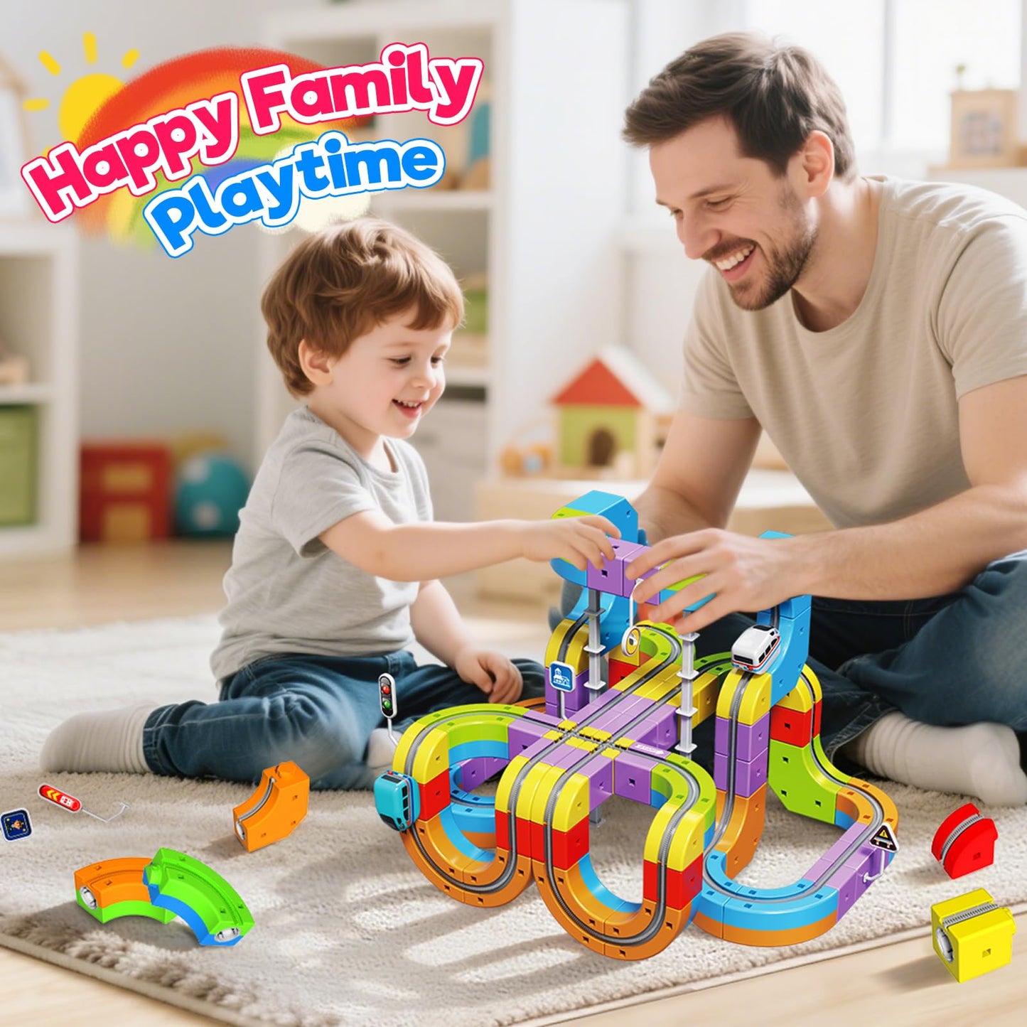 Goody King Electric Train Set for Kids, 3D Stem Electric Train Set with Train and Traffic Signs, 3D Racing Track Sets for Kids, 3+ Years Old Boys & Girls Birthday