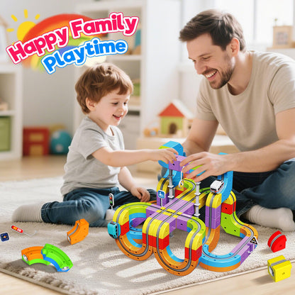 Electric Train Set for Kids, 110PCS 3D Racing Track Sets with Electric Train, Traffic Signs, STEM Train Toys Birthday Gifts for Boys and Girls Age 3+ Years Old