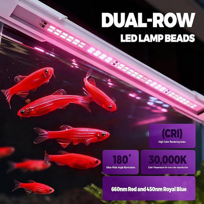 AQUASMITH Aquarium Light,Fish More Red Water is Not,Specific Full Spectrum Fish Tank Light,Comes with Two Mounting Brackets, Timing Function, Memory Feature, Adjustable Brightness, IP68 (10IN)