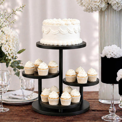 Cupcake Tower for 50 Cupcakes 4 Tier Wooden Dessert Display Stands 360°Rotatable Cookie Display Stand with Tiered Trays Round Cake Stand for Parties Wedding Halloween Dessert Table, Black