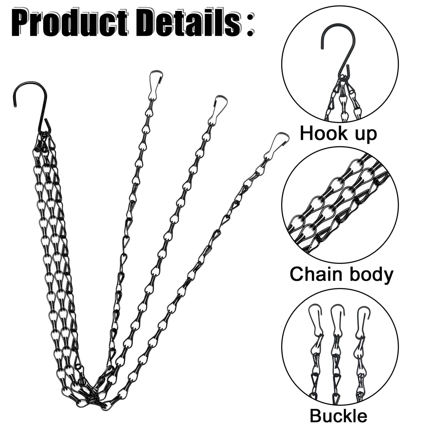XXFBJNMD 8 Pcs Hanging Chain 17.7 Inches Black Hanging Plant Chain and Hooks 3-Point Basket Replacement Chain for Planters, Bird Feeders, Lantern, Lamp