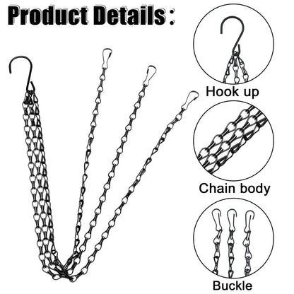 XXFBJNMD 8 Pcs Hanging Chain 17.7 Inches Black Hanging Plant Chain and Hooks 3-Point Basket Replacement Chain for Planters, Bird Feeders, Lantern, Lamp