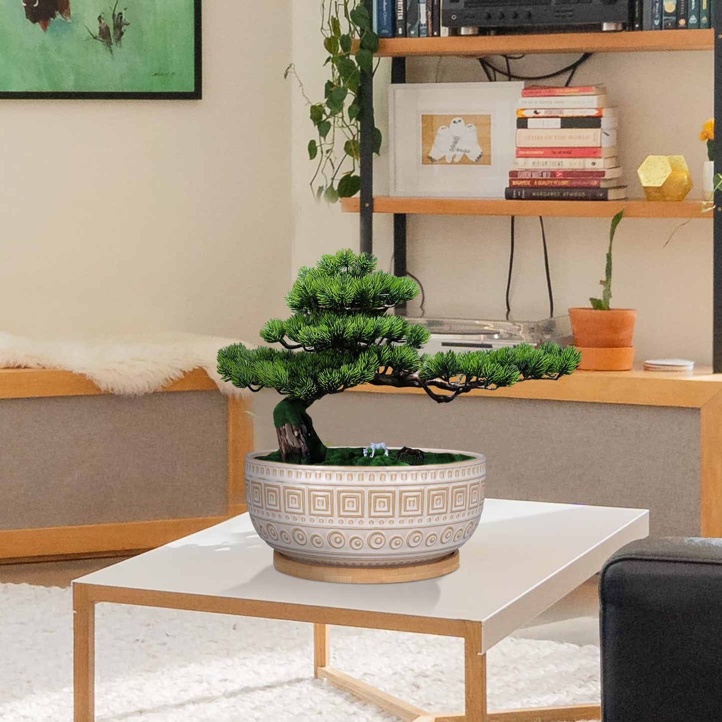 G EPGardening 8 Inch Ceramic Succulent Planter Pots Round Shallow Bonsai Planter Pot for Indoor Plants with Drainage and Plant Saucer