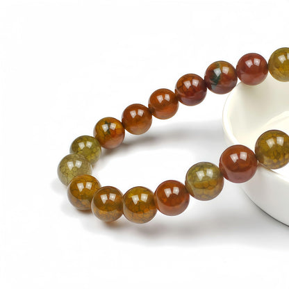 MJDCB Natural Ancient Crack Agate Beads Yellow Dragon veined Stripe Agate Round Stone Beads for DIY Necklace Bracelat Jewelry Making 15" (10mm)