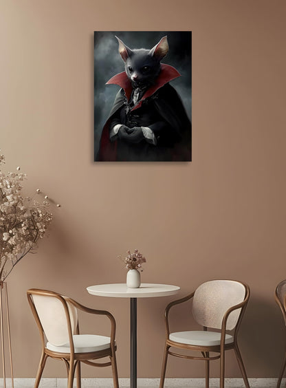 OWNANRTHM Gothic Bat Wall Art Halloween Bat Portrait Painting Gothic Academia Canvas Wall Art Funny Black Bat Picture for Living Room Bedroom Wall Framed 12X16 inch
