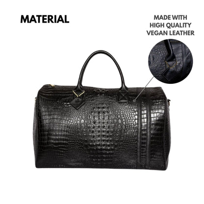 Tote&Carry Apollo 2 Duffle Bag for Travel Women & Men, TSA Approved Carry On Duffel Bag, Premium Vegan, Durable Weekender Luggage for All-Purpose Use (XL - Crocodile Skin, Black)