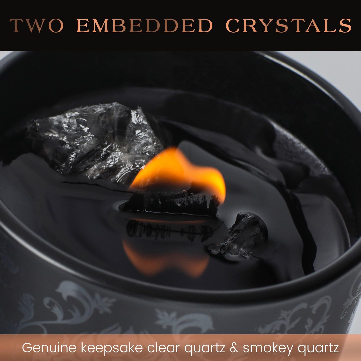 Black Orchid & Pine Moss Scented Crystal Candle - Luxury Manifestation Candle with Smoky Quartz and Clear Quartz Crystals - 7.4oz Natural Soy, Coconut & Beeswax, Wood Wick