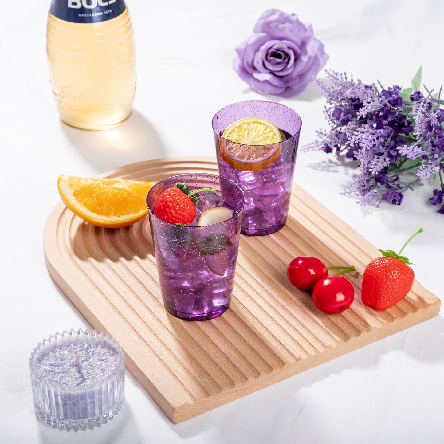 DaYammi 100 Pack 10 oz Purple Plastic Cups- Disposable Cups Tumblers, Elegant Purple Glitter Party Drinking Cup Perfect for Wedding Purple cups Perfect for Party Wedding Bridal Shower