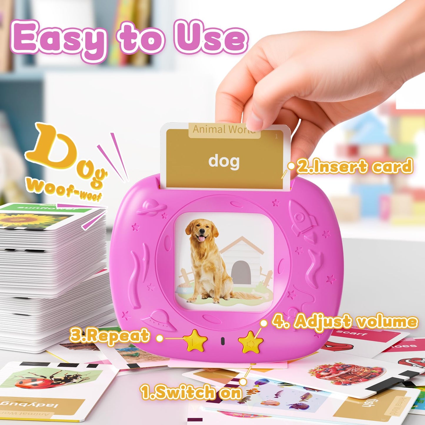 HOMESTEC Toddler Talking Flash Cards with American Accent and 288 Sight Words for Speech Therapy Learning Montessori Sensory Play for Boys and Girls Ages 3 to 6 Birthday Gifts (Pink)
