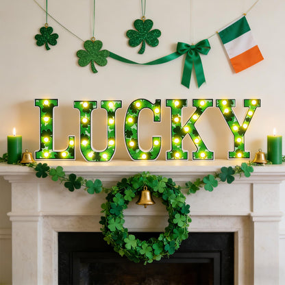3 Pcs LED Marquee Light Up Letters Black Boo Sign Halloween Decorations Indoor Boo Halloween Lights for Home Kitchen Tabletop Fireplace Party Decoration (Lucky)