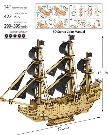 Pirate Ship 3D Wooden Puzzle for Adults - Ideal Christmas or Thanksgiving Gift for Model Enthusiasts 3D Puzzles for Adults
