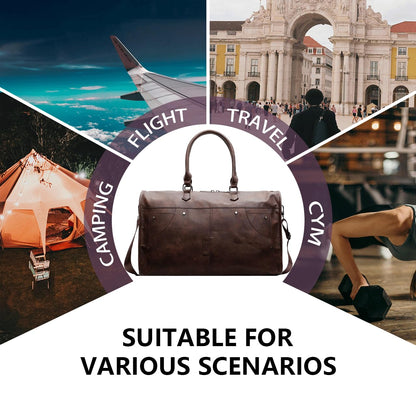 Travel Duffle Bag, PU Leather, Travel Weekender Overnight Bag, Handbag, Casual Bag, Large Capacity Gym Bag for Flight, Camping, Sports, Business Travel, Lightweight, Waterproof, 40L.