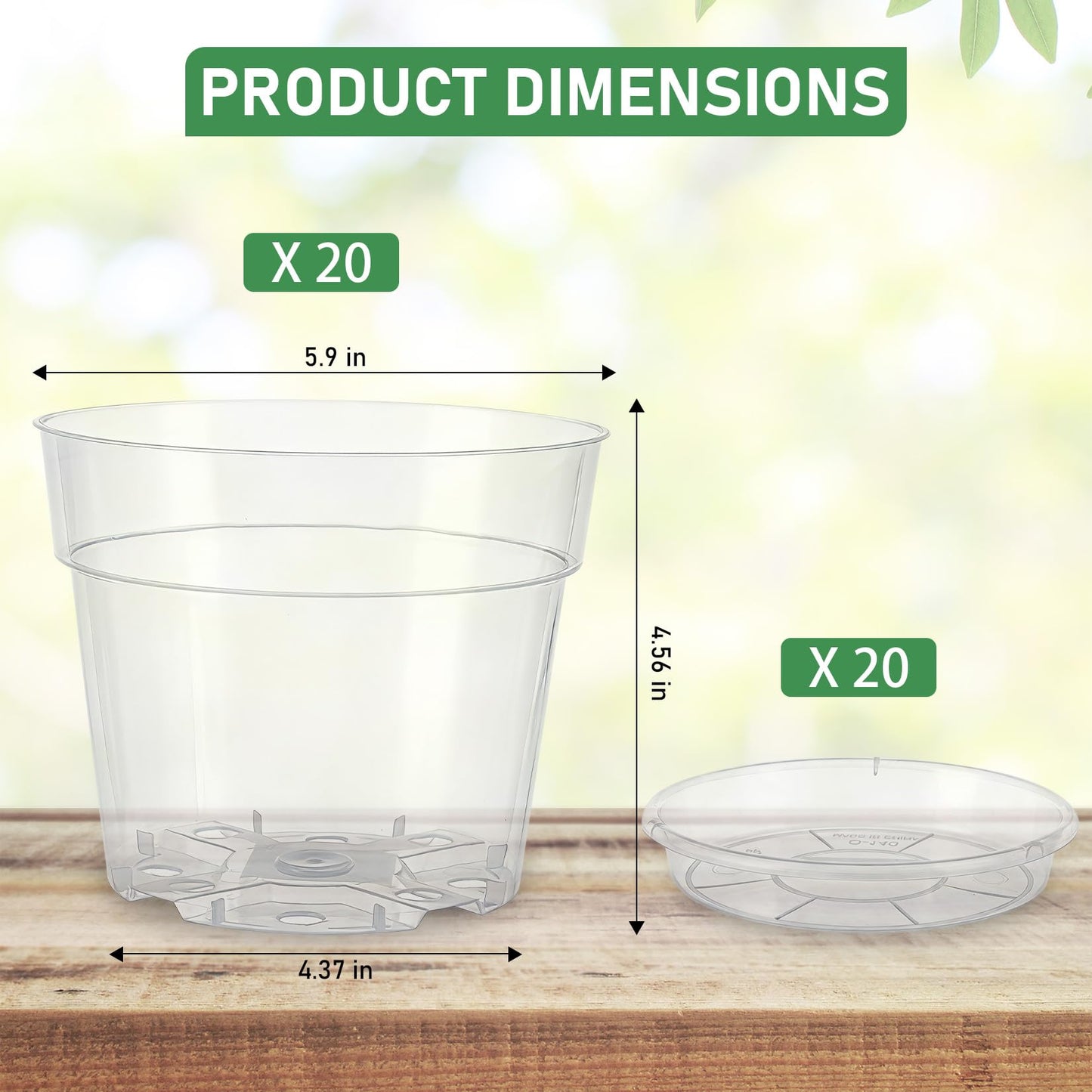 Garvee 20 Pack 6 Inch Clear Nursery Pots with Drainage Trays, Thickened Plastic Plant Pots with Saucer, Transparent Plastic Plant Pot Seeding Start Planters for Indoor Outdoor