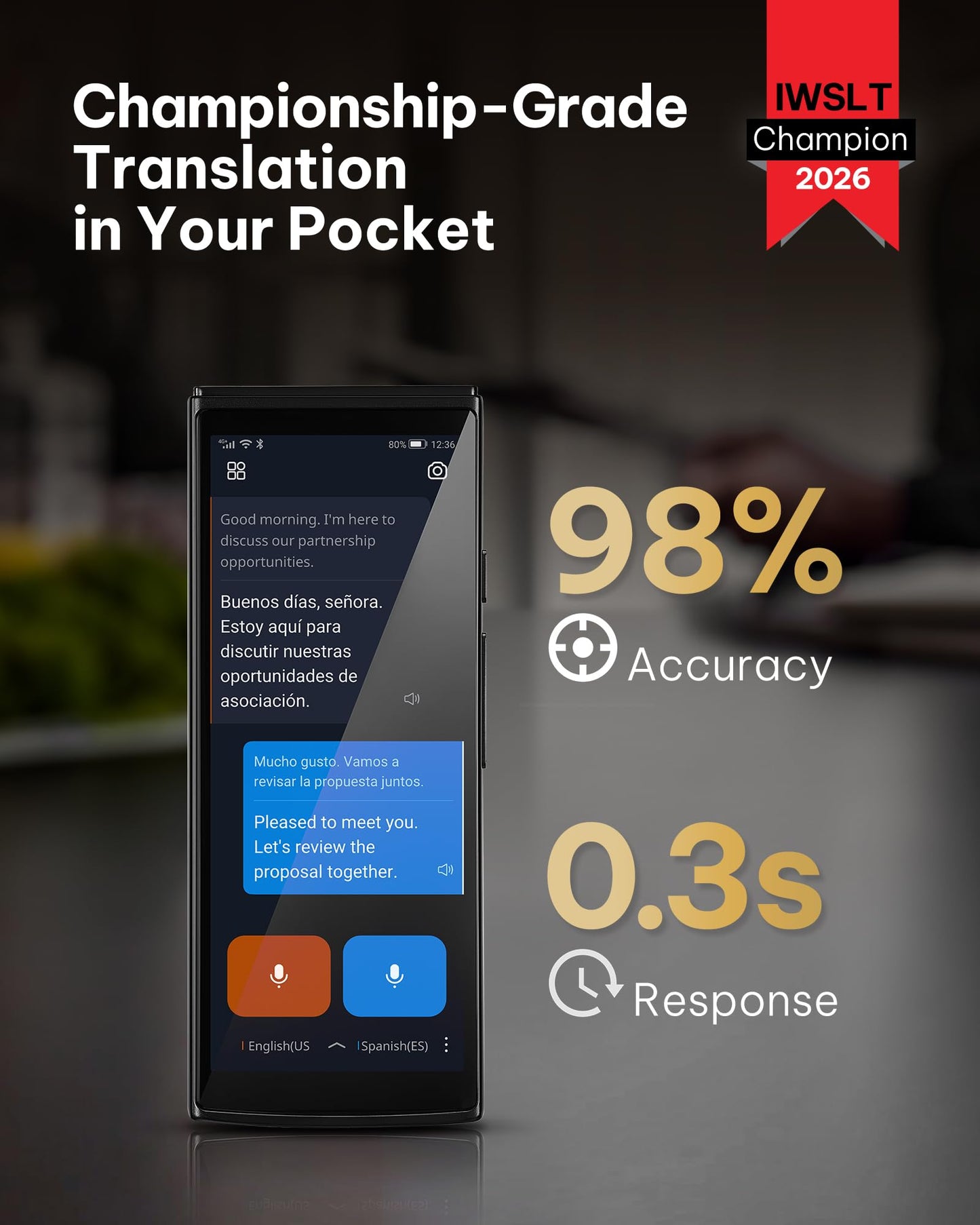 iFLYTEK AI Language Translator Device — 2-Year Free Global Data & Real-Time Voice Translation Device, HIPAA-Compliant, 60 Languages & 18 Offline Packs for Business and Travel, Black