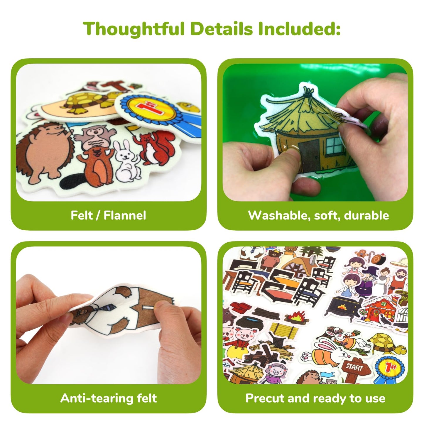 CHEFAN Felt Board Story Set, Flannel Board Stories for Toddlers Preschool, Three Little Pigs, Goldilocks and Three Bears, Hansel and Gretel, The Hare and Tortoise