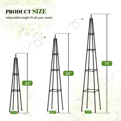 Alisisfores 6 FT Obelisk Trellis for Climbing Plants,Garden Trellis with Extra Thickened Plastic-Coated Metal Pipes, Outdoor & Indoor Garden Support for Potted Plants, Black