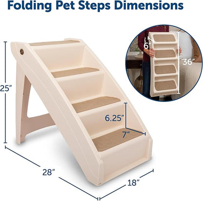 PetSafe CozyUp Folding Dog Stairs - Pet Stairs for Indoor/Outdoor at Home or Travel - Dog Steps for High Beds, Sofa with Siderails, Non-Slip Pads - Durable, Support up to 200 lbs - Extra Large, Tan