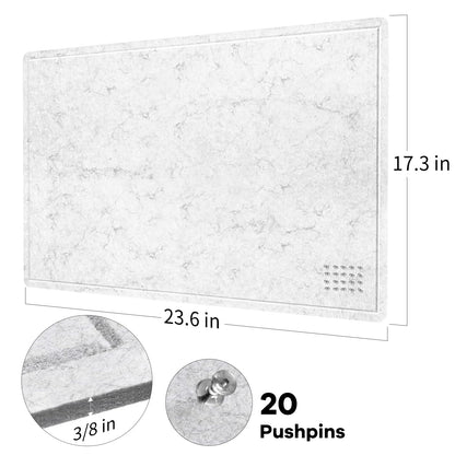 Lightomorrow Bulletin Board, 24 x 18 inches Felt Board Decorative Pin Board, Cork Board Alternative for Wall, Foldable Photo Board Self-Adhesive Vision Board Mood Board with 20 Pushpins - Marble White