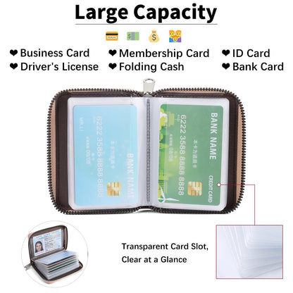 SENDEFN Women's Credit Card Holder Small Leather Card Case Compact ID Case Organizer Zipper Ladies Wallet with 22 Slots