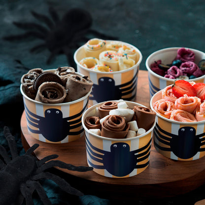 Confettiville Paper Ice Cream Cups, 50-Count 9-Oz Disposable Dessert Bowls for Hot or Cold Food, 9-Ounce Halloween Party Supplies Treat Cups, Spider