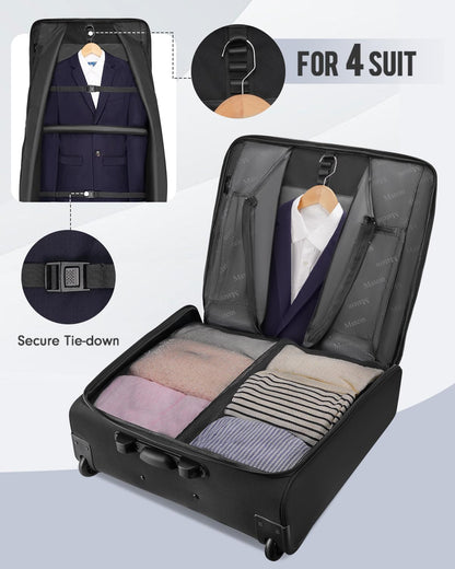 MATEIN Rolling Garment Bag with 2 Packing Cubes, Large Check-in Travel Garment Bags with 17.3 Inch Laptop Compartment, Wrinkle Free Wheeled Business Softside Suitcase Luggage for Men and Women, Black