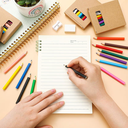 144 Pcs / 12 Boxes Mini Drawing Class Colored Pencils Bulk for Kid 3.5 Inch Back to School Supplies Portable Short Fat Per Set 12 Different Color with Sharpener Eraser Coloring Pencils