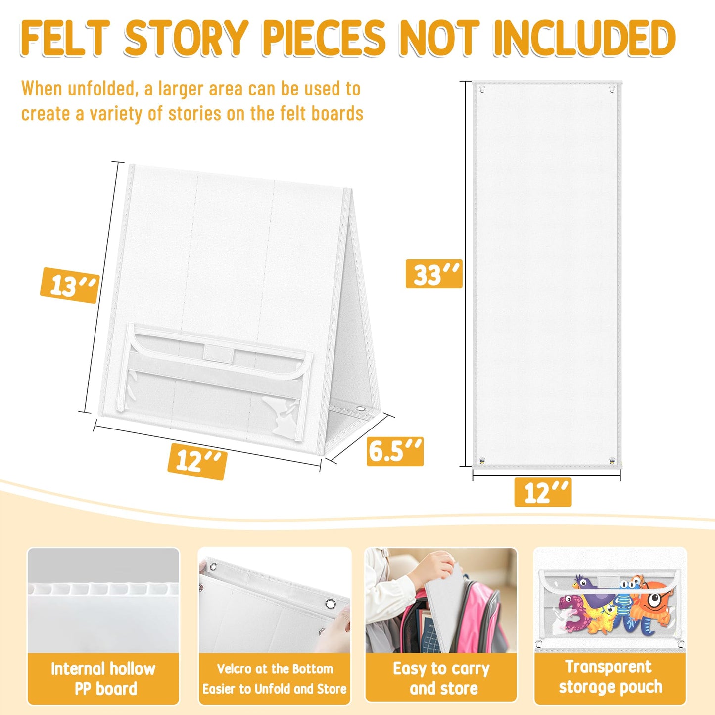 AKAYOK Foldable Felt Board - Double-Sided Flannel Story Board for Preschool Learning, Interactive Storytelling & Play | 13" x 12" Portable Felt Play Board for Home & Classroom Use（White）
