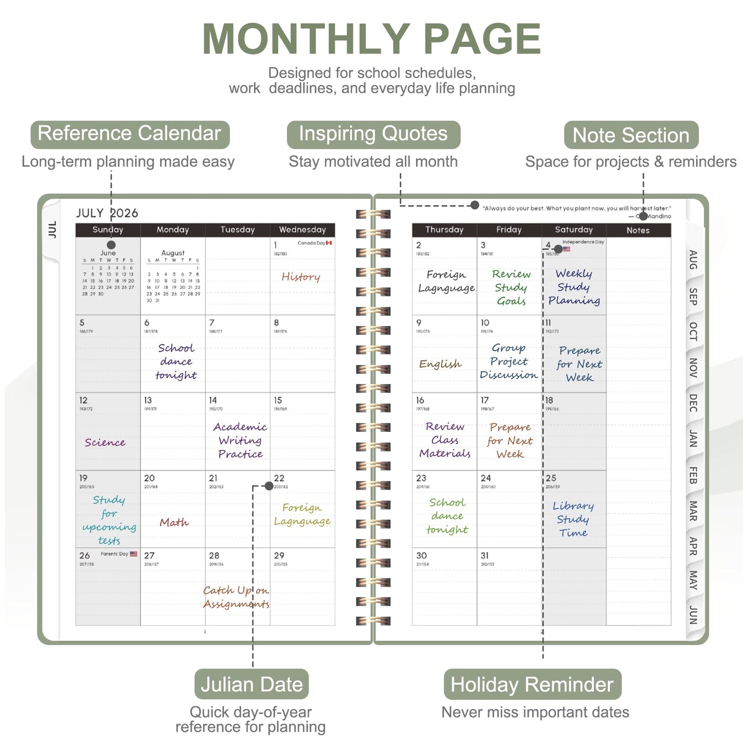 Planner 2026-2027, Academic Weekly and Monthly Calendar Planner, July 2026 - June 2027, Hardcover Planning Agenda Book for Desk Accessories and School Supplies - A5 Size (6.3'' x 8.5'')