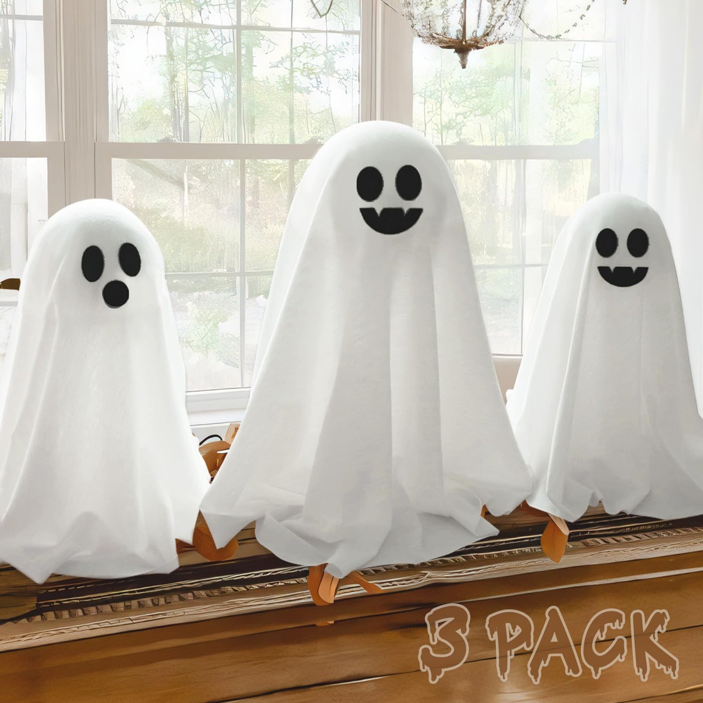 ORIENTAL CHERRY Halloween Decor - Halloween Decorations Indoor - Set of 3 DIY Spooky Ghosts Crafts - Scary Ghost for Indoor Party Home Table Room Kitchen Office