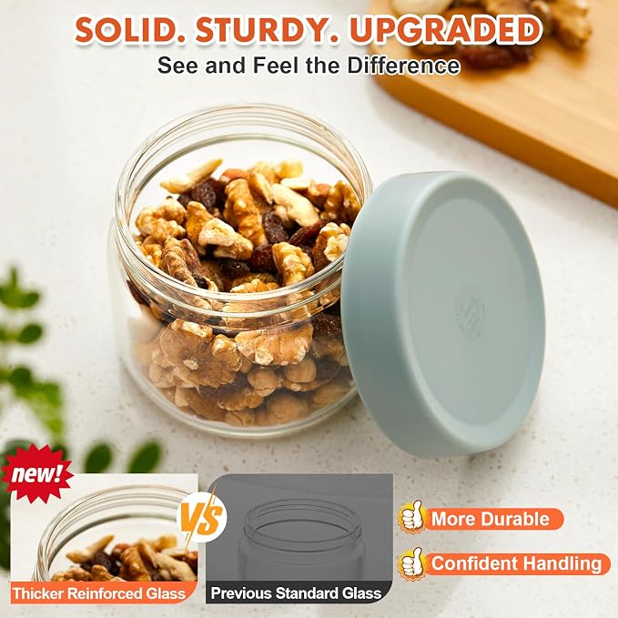 6 Pack 10oz Borosilicate Glass Jars with Lids – Fits 1 Cup Recipes and Toppings – Freezer to Oven Safe (-4°F to 446°F) Meal Prep Containers for Chia Pudding, Overnight Oats, Yogurt