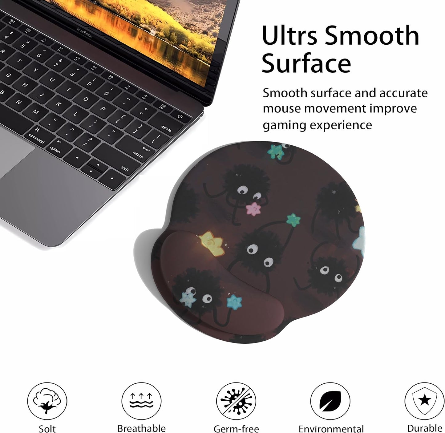 Cute Cartoon Small Black Coal Ball Mouse Pad with Wrist Support, Ergonomic Wrist Rest Table Decoration Simple Typing Pain Relief