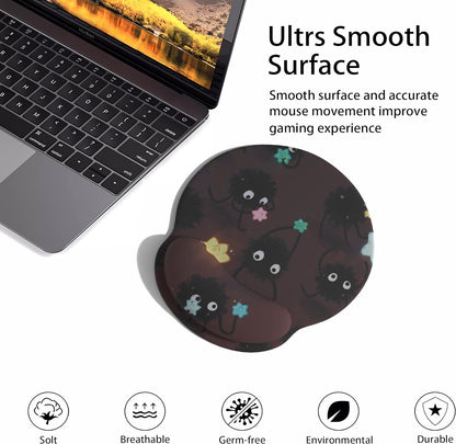 Cute Cartoon Small Black Coal Ball Mouse Pad with Wrist Support, Ergonomic Wrist Rest Table Decoration Simple Typing Pain Relief