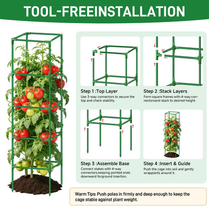 Square Tomato Cages Heavy Duty 3 Pack, Up to 59.6 Inches Tall Adjustable Tomato Trellis Cage for Garden, Plant Support for Vegetables Climbing Plants, Pots Raised Garden Bed Outdoor