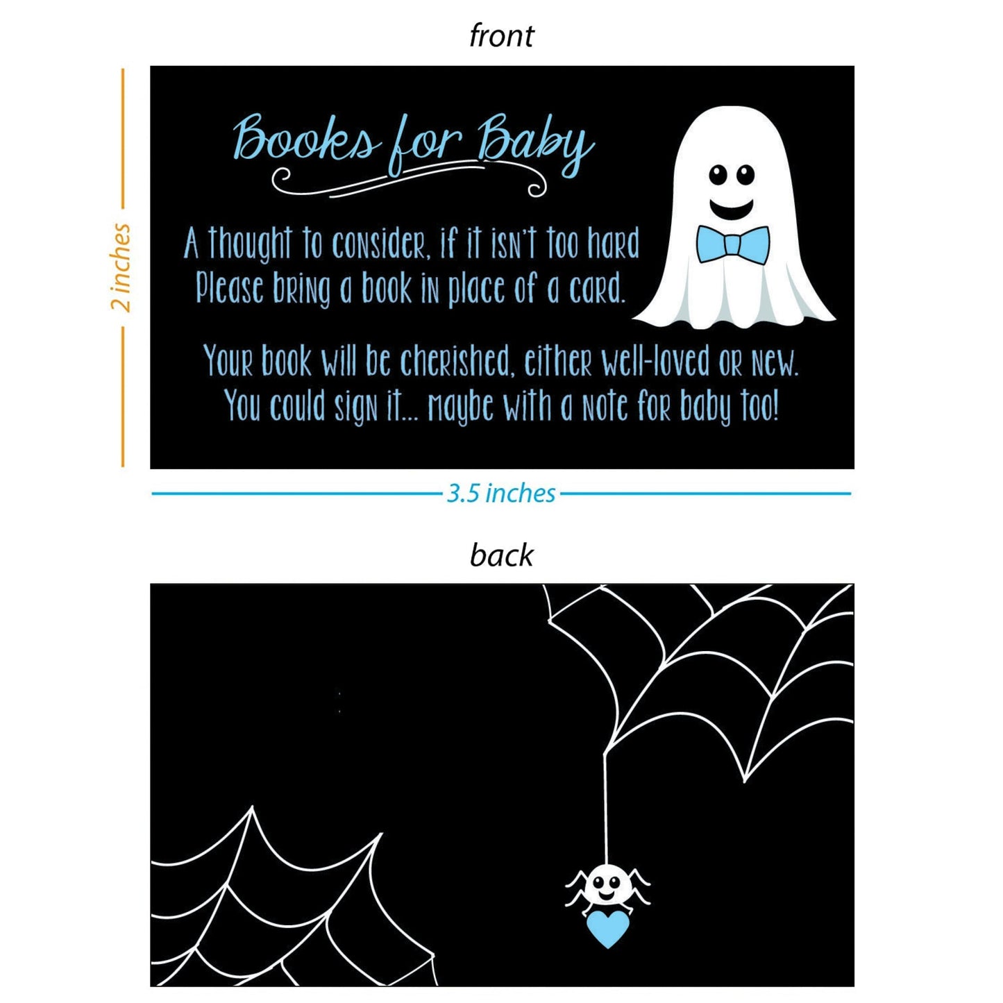 25 Ghost Books for Baby Card Inserts for Halloween Little Boo Baby Shower - Blue