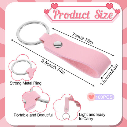 100 PCS Leather Keychains Blank Bulk PU Leather Keychain Blanks Bulk PU Leathers Laser Engraving Keychains with Key Rings, Wristlet Strap for Keys for Car Home Women Men DIY Supplies Gifts(10 Colors)