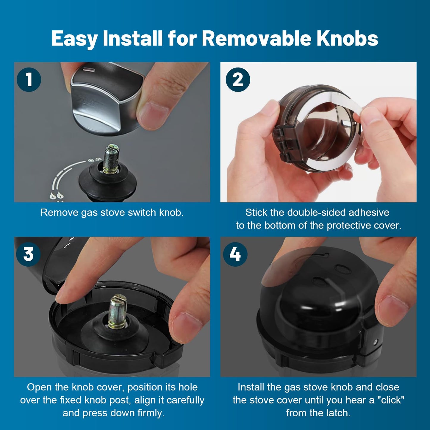 Childproof Stove Knob Safety Covers, Oven Knob Covers for Child Safety 5 Pack, Black Stove Knob Covers & Gas Stove Locks,Heat-Resistant Adhesive,Double-Key Baby Proof Covers for Gas/Electric Burner