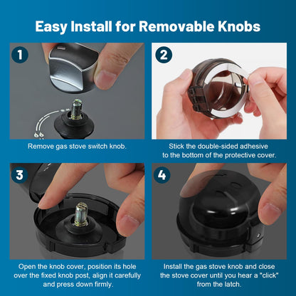 Childproof Stove Knob Safety Covers, Oven Knob Covers for Child Safety 5 Pack, Black Stove Knob Covers & Gas Stove Locks,Heat-Resistant Adhesive,Double-Key Baby Proof Covers for Gas/Electric Burner