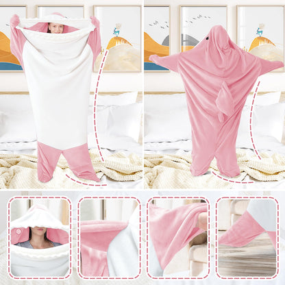 Shark Blanket Onesie for Adult Super Soft Cozy Flannel Throw Wearable Blanket Hoodie, Cartoon Animals Shark, Sleeping Bag Cosplay Shark Costume Blanket Gifts for Shark Lovers (Pink,S)