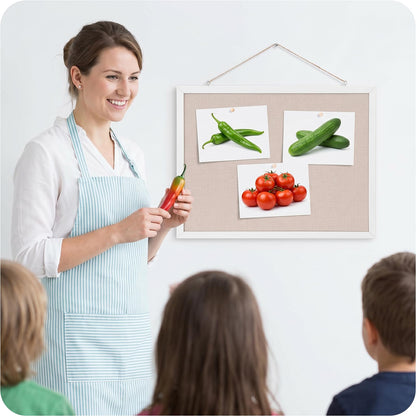 OWLKELA 13.3"x17.7" inch Bulletin Board with Linen 2 Pack, White Wood Style Frame, with 20 Pushpins, Linen Cork Board, Ideal for School, Home & Office
