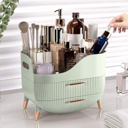 Pajiriona Makeup Organizer with Drawers, Green Skincare Organizer for Vanity, Storage Box with Handle, Large Cosmetic Display Case for Dresser, Bathroom Countertop
