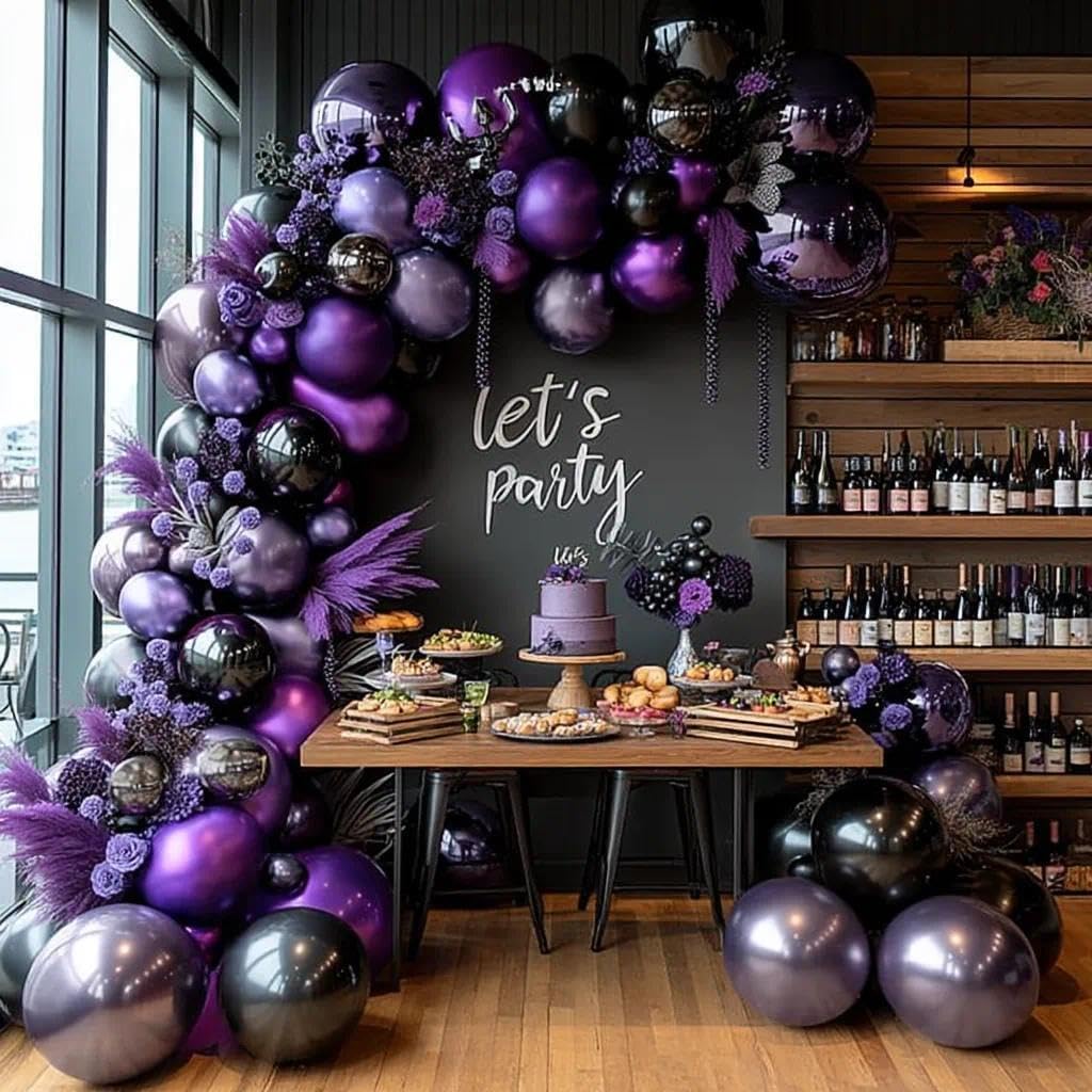 Purple and Black Balloons Dark Purple Balloon Garland Arch Lavender Lilac Kit For Wednesday Birthday Halloween Vampire Retirement Graduation Prom Party Decoration