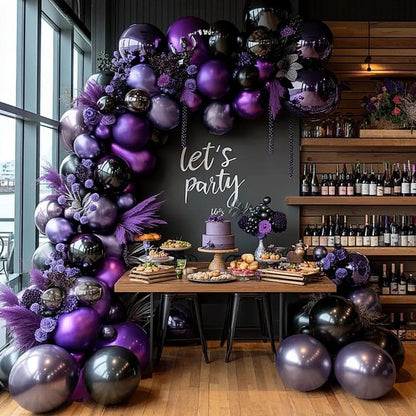 Purple and Black Balloons Dark Purple Balloon Garland Arch Lavender Lilac Kit For Wednesday Birthday Halloween Vampire Retirement Graduation Prom Party Decoration