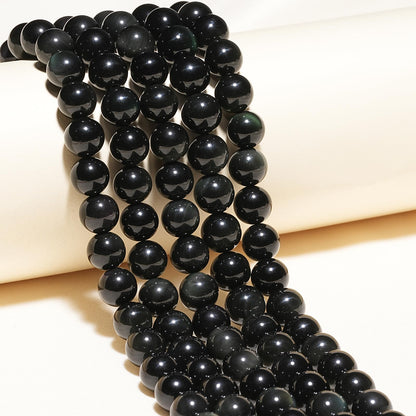 10mm Natural Rainbow Black Obsidian Gemstone Beads Polished Round Smooth Stone Beads for Bracelets Jewelry Making 15inch Loose Beads
