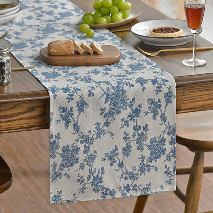 Artoid Mode Monochrome Sketch Branch Toile Textures Chinoiserie Cotton Dark Grey Table Runner, Seasonal Spring Summer Kitchen Dining Table Decoration for Home Party Decor 13x120 Inch