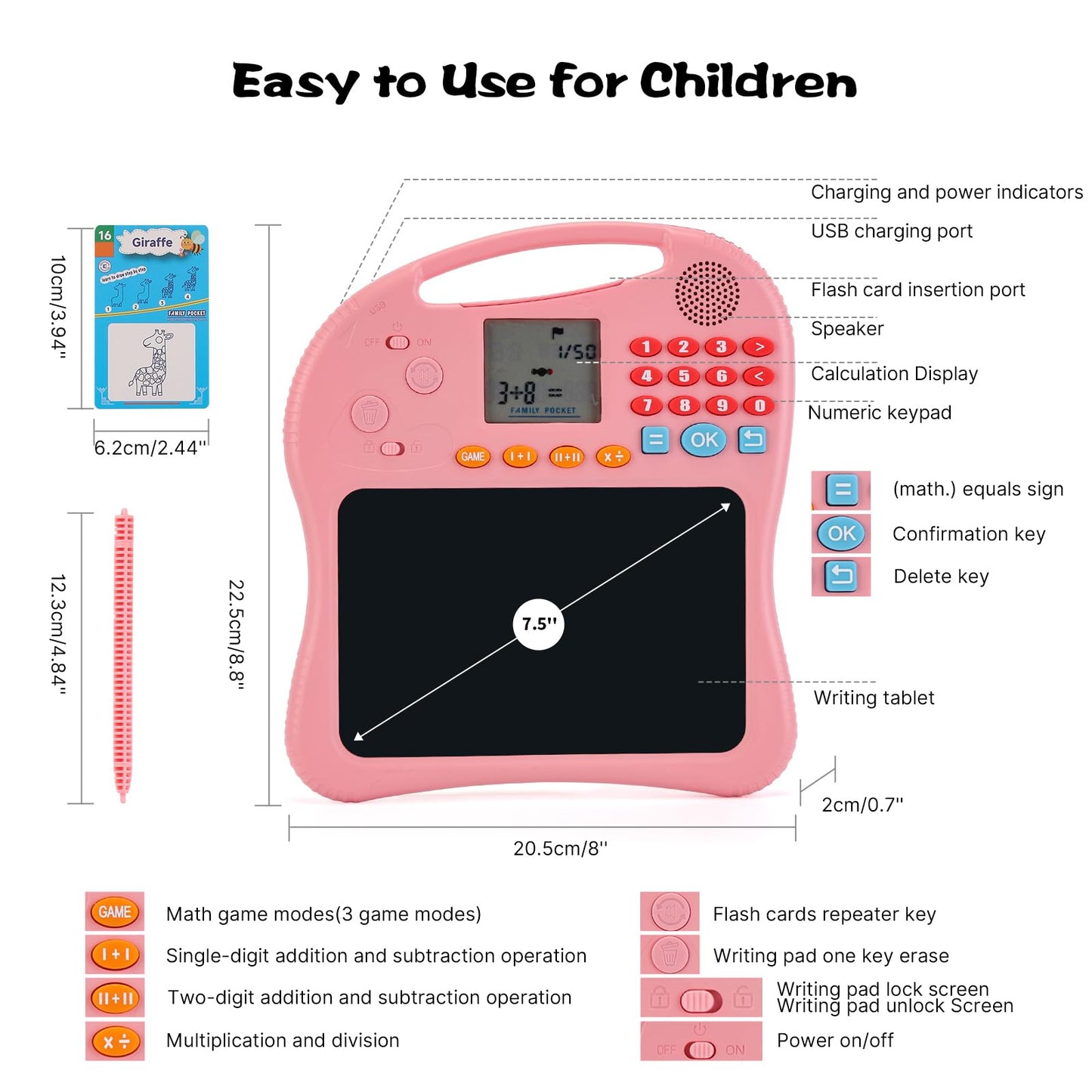 Kids Educational Learning Toys with Math Games,Talking Flash Cards and Writing Drawing Tablet, Speech Therapy Autism Sensory Toys Gifts for Toddler Preschool Activities Boys Girls Ages 3-10 (Pink)