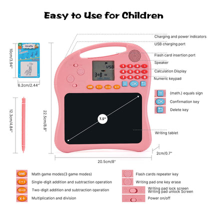 Kids Educational Learning Toys with Math Games,Talking Flash Cards and Writing Drawing Tablet, Speech Therapy Autism Sensory Toys Gifts for Toddler Preschool Activities Boys Girls Ages 3-10 (Pink)